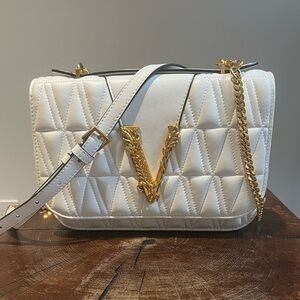 VERSACE Virtus White Leather Top Handle Bag